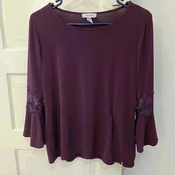 Calvin Klein purple business casual blouse with flared sleeves - Picture 1 of 6